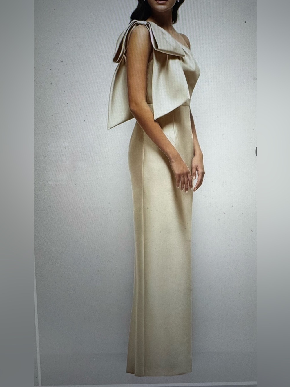 ALFRED SUNG One-Shoulder Gold Satin Gown - Picture 6 of 6